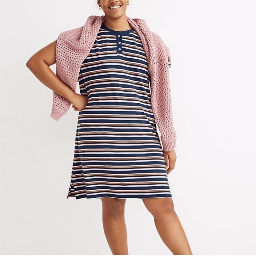 Madewell Striped Henley Tee Dress Bengali Indigo